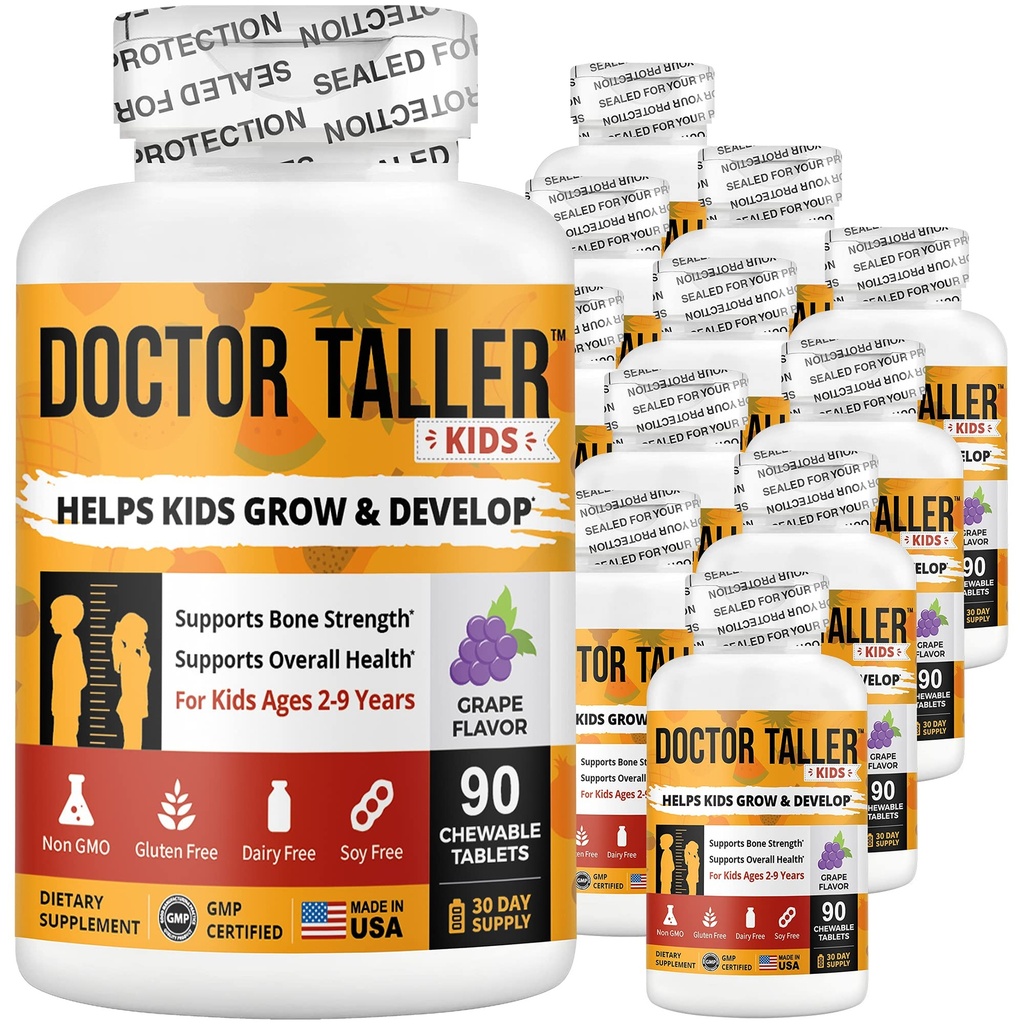 NuBest Doctor Taller Kids - Support Bone Strength med Multivitaminer, Multimineraler, Calcium - Premium Formel for alderen 2 til 9 - Grape Flavor - 12 Pack Medic124; 18 Months Supply