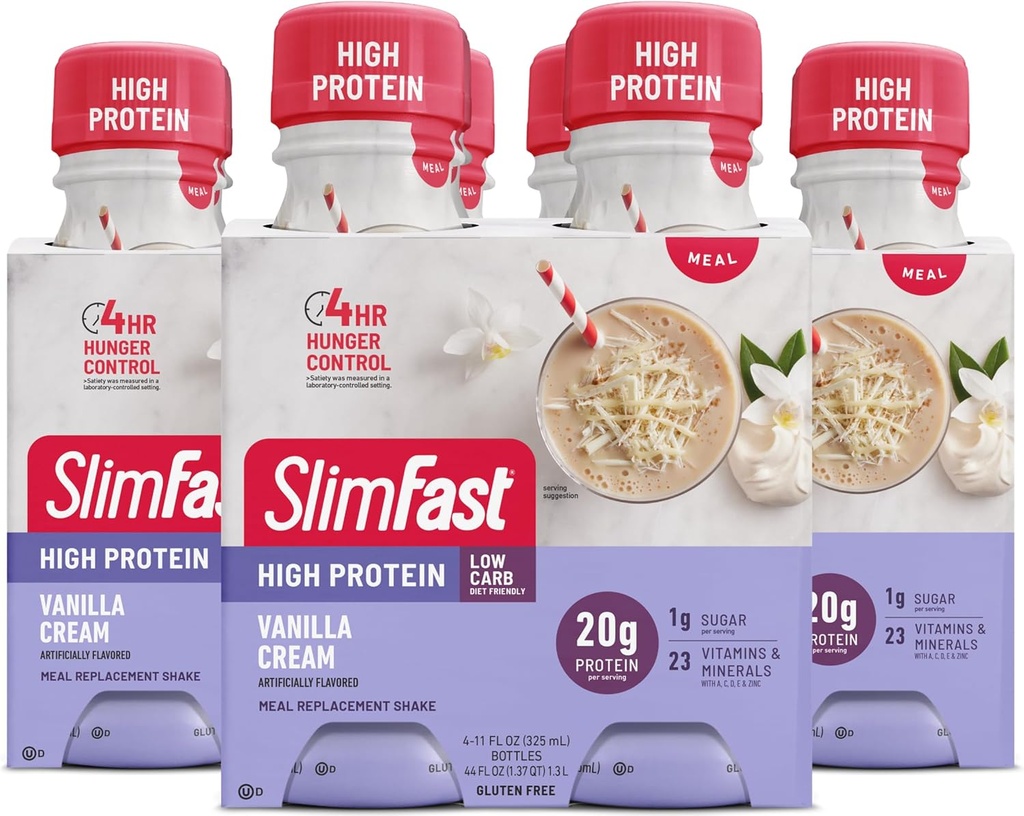 SlimFast Advanced Nutrition Shake - Klar til at drikke køderstatning - 20g protein - 11 Fl. Oz. Flaske - 12 Count - Pantry Friendly Vanilla Cream 4 Count (Pack of 3) 132 Fl Oz (Pack of 12)