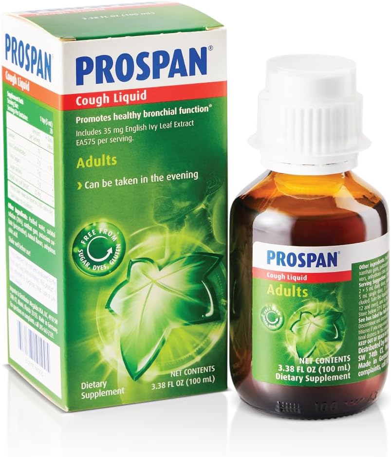 Prospan / Abrilar Hough Syrup + Mucus med Proprietary English Ivy Leaf Extract EA575 for voksne - Soothes Cough, Mucus Relief, Ingen tilsat sukker, ikke-Drowsy, Alkohol- Free, Drug- Free - 100ml