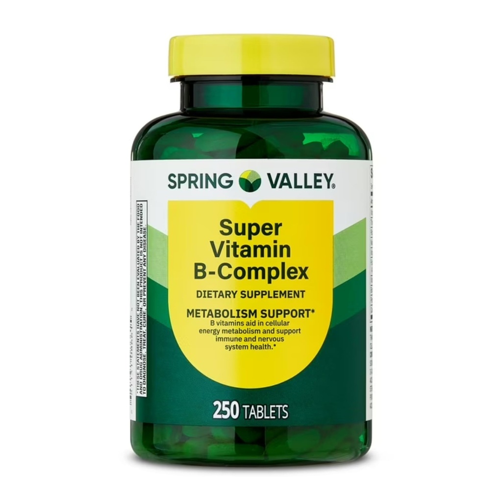 Spring Valley Super Vitamin B- Complex tabletter Kosttilskud (250 tabletter) - nyt udseende