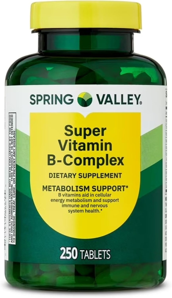 Spring Valley Super Vitamin B- Complex tabletter Kosttilskud (250 tabletter) - nyt udseende
