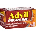 Advil Migræne Smerte Reliever, Solubilized Ibuprofen 200mg, 80 Greve, Flydende fyldte kapsler, Kraftfuld Migræne Relief