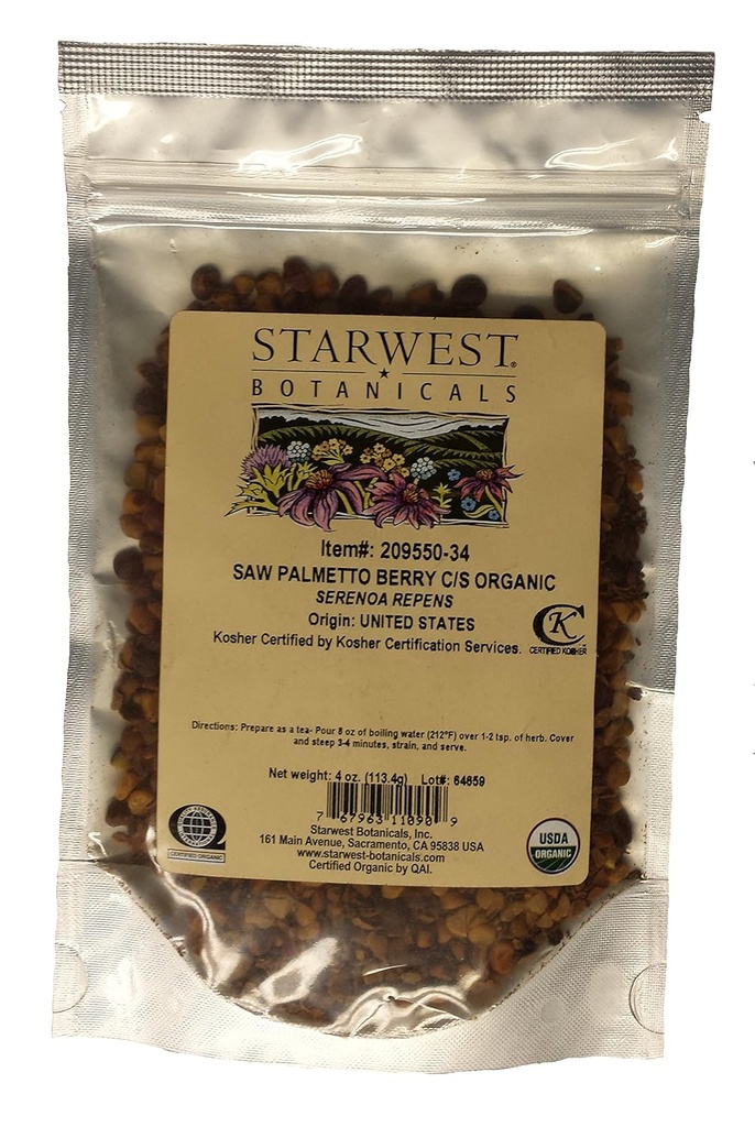 Saw Palmetto Berry Cut & Sifted Organic -Serenoa Repens, 4 Oz