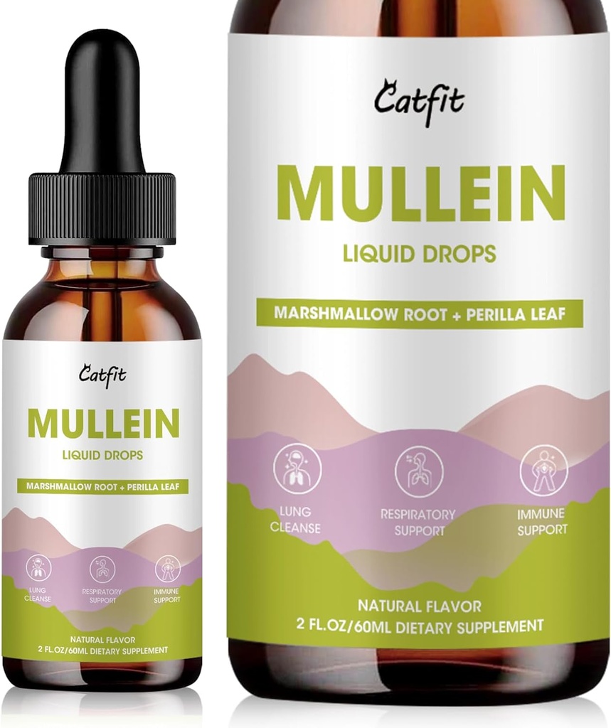 Mullein Drops til Lungs - Mullein Leaf Extract med Marshmallow Root, Perilla & Astragalus for Respiratory Support, Immunboost & Lung Detox, Natural Herbal Formel, Vegan, 2 fl oz