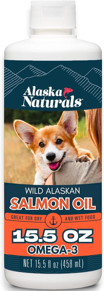 Alaska Naturals Wild Alaska Salmon Fish Oil supplement til hunde hud og coat med EPA DHA Omega 3 Fedtsyrer flydende mad Topper 15.5 oz. Pumpe