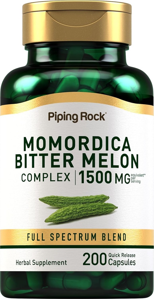 Piping Rock Bitter Melon Capsules Depotkapsler 124; 1500mg Depotinjektionsvæske 124; 200 Pills Depotinjektionsvæske 124; Momordica Charantia Extract 124; Complex Herb Supplement 124; Non- GMO, Gluten Free