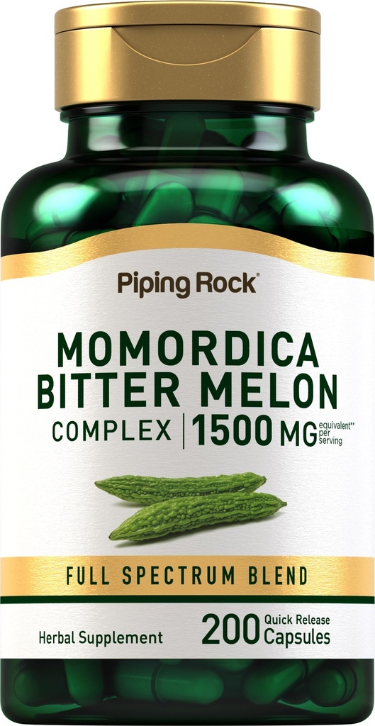 Piping Rock Bitter Melon Capsules Depotkapsler 124; 1500mg Depotinjektionsvæske 124; 200 Pills Depotinjektionsvæske 124; Momordica Charantia Extract 124; Complex Herb Supplement 124; Non- GMO, Gluten Free
