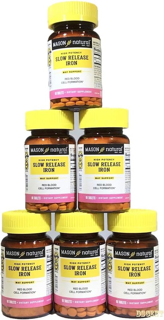 Mason Vitaminer Slow Release Iron Sammenlign med de aktive ingredienser i langsom Fe, 60 tabletter? er Flaske pakke med 6 flasker Total 360 tabletter 6