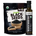 RAWYA Black Seeds + Black Seed Oil - USDA Organic Certified, Cold Pressed, Nigella Sativa, Cumin Seed Oil, Kalonji, Premium Quality, High Thymoquinone, Pure & Natural, 8.4 Oz + 16 Oz Frø