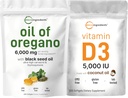 Micro Ingredients Oil of Oregano Softgels 6,000mg Per Serving & Vitamin D3 5000 IE Bundle Pack- 124; 4X Strength Carvacrol & Thymoquinon - 124; Vitamin D som Cholecalciferol
