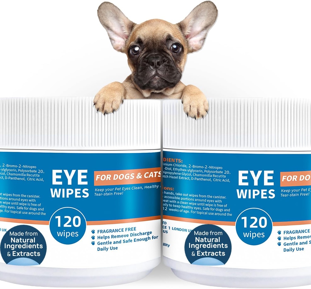 Hunde kat Eye-servietter - 240ct Wet Pad Gentle Tear Stain Remover Wipes for Dogs Cats Heste - Non- Stinging Eye Vanding Formel, Fjern Tørret Mucus, Decharge & Tear Stains
