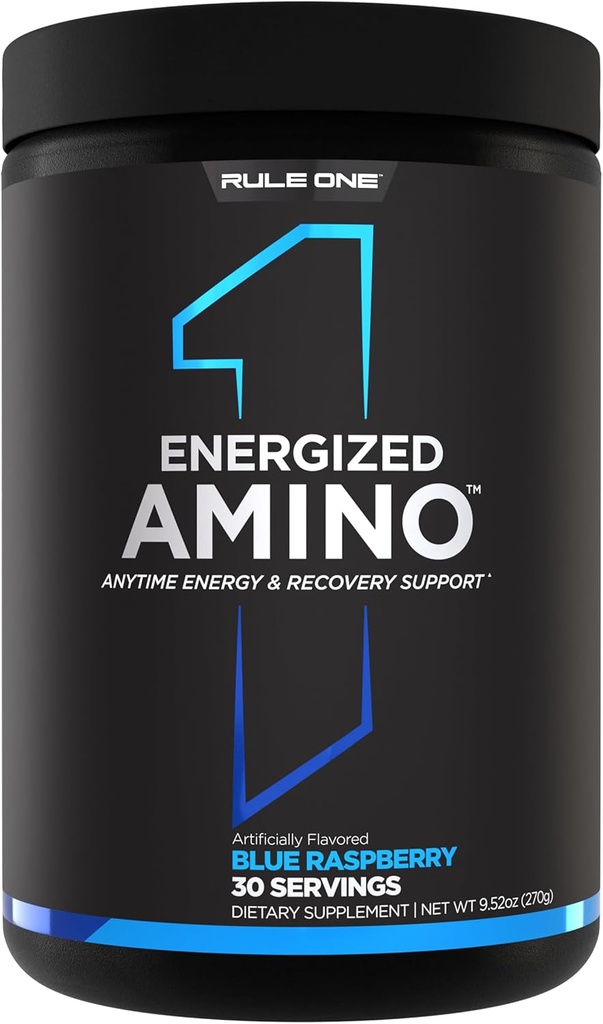 Regel 1 Energiseret Amino - Anytime Energi og Inddrivelse Support med BCAA, Glutamin, Citrullin, Beta Alanine, og koffein fra grøn kaffe og Tea Leaf Ekstrakter (Blå Hindbær, 30 Servere)