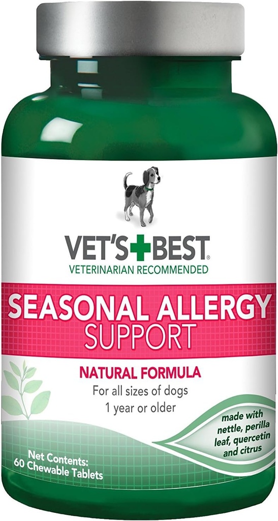 Vet’s Best Dog Allergy Chews, Seasonal Allergy Chews for Dogs, Dog Itching Skin Relief Chews, Anti Itch for Dogs, 60 Chewable Tablets