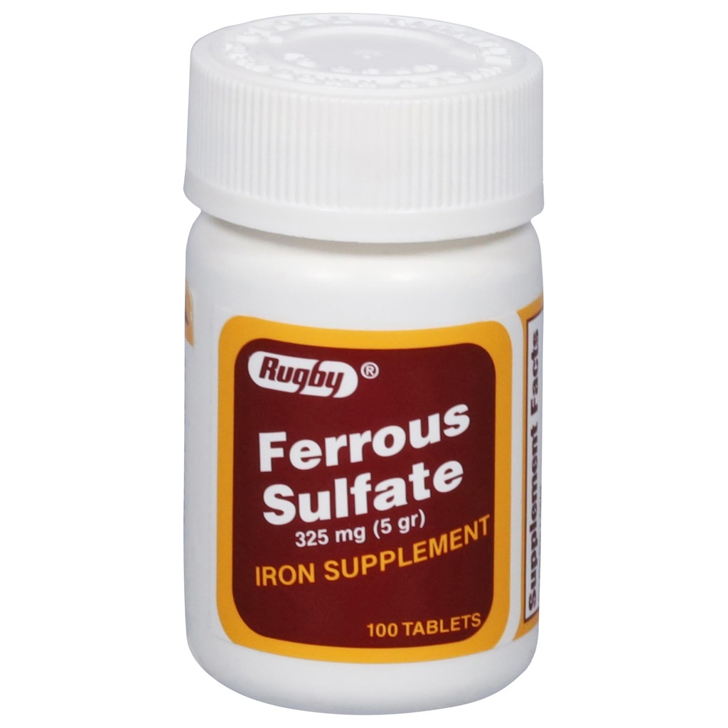 Rugby Ferrosulfate 325mg tabletter - jerntilskud til kvinder og mænd - 100 greve (1 pakke)
