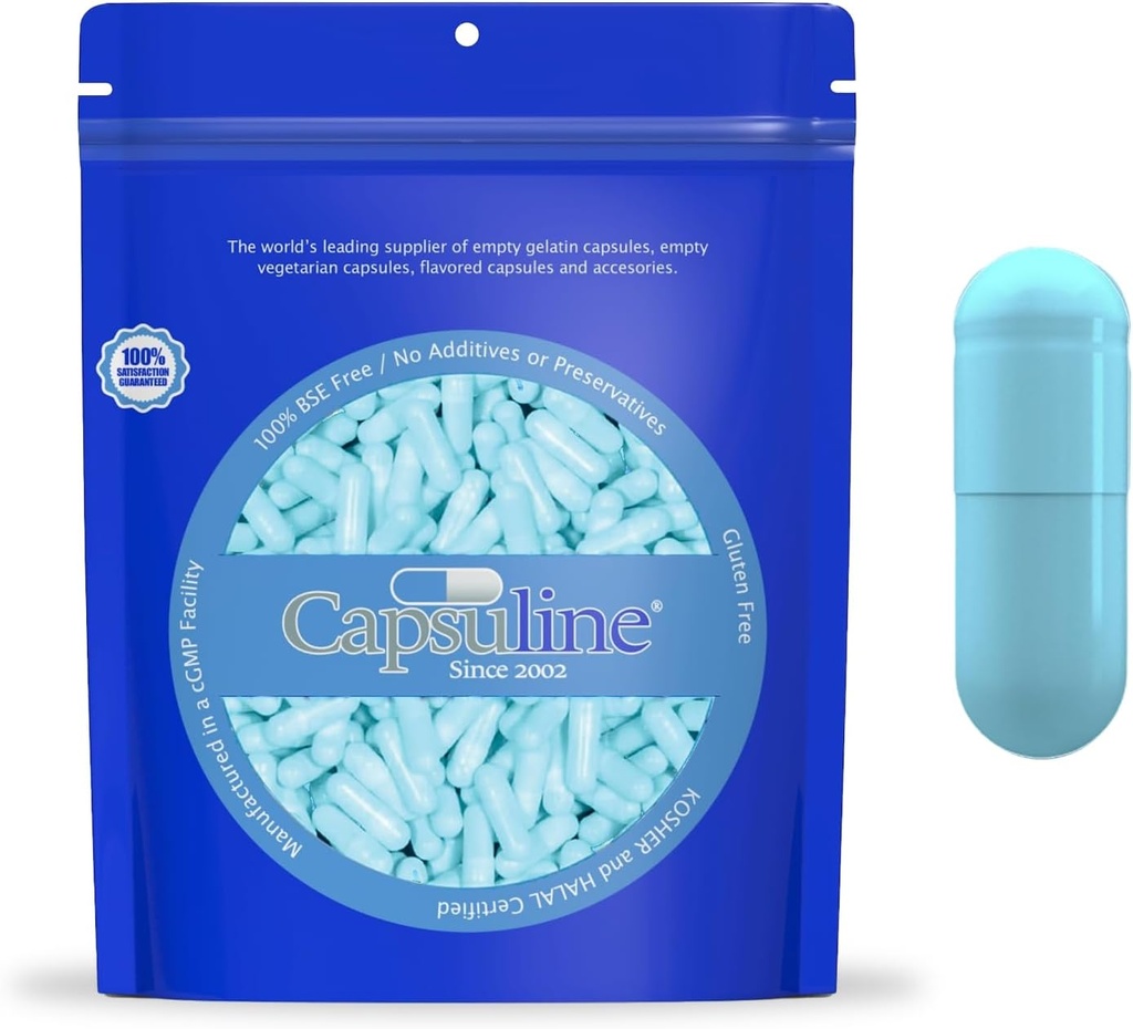 Capsulin Farvet Størrelse 00 Tomme Veganske Kapsler - 1000 Greve - Tomme Veggie Pille Kapsler - DIY vegetabilsk Kapsel Fyldning - Tomme Caps - Kosher og Halal Certificeret - Non-GMO Certificeret (Aqua Blue)
