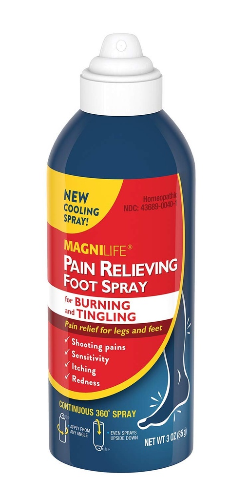 MagniLife Pain Relief Foot Spray, 3 oz, Pain Relief for Burning, Tingling eller følsomhed i fødder og ben, Ingen Alkohol Cooling Spray Fugt, Cracked Heels