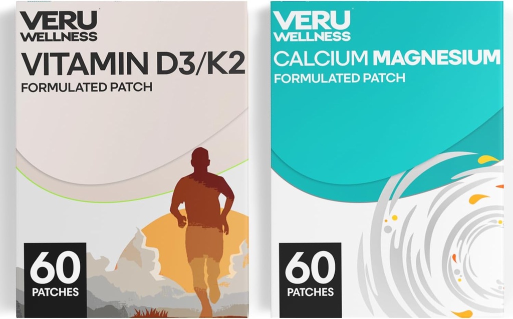 Knoglesundhed Komplette Duo Lifestyle Patches Vita D3 / K2, Calcium Magnesium - Self Adhesive Time Release Topical Patch, 8-10 Timer (60 dages forsyning)