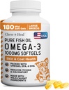 Wild fanget Omega 3 Fish Oil til hunde - 180 Softgel kapsler til sund hud og kappe - Store 1000 mg hund fisk olie piller til afføring, tørre kløende hud, og varme skeer - Pet Omega Salmon supplement