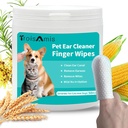 Troisamis Pet Ear Rengøring Fingerservietter til hund og kat, Thick Dog Ear Renere servietter med blid og naturlig ingredient, Fjern Earwax, Debris- Sooth & Deodorize- Relieve Ear Itch & Inflammation-50 Greve