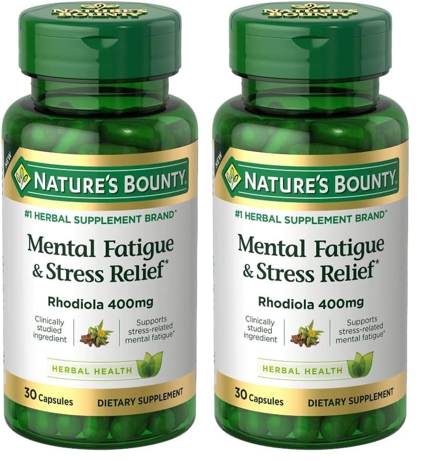 Nature 's Bounty Mental Træthed og Stress Relief, Rhodiola Supplement, 400 mg, Kapsler, 30 Greve (pakke med 2)