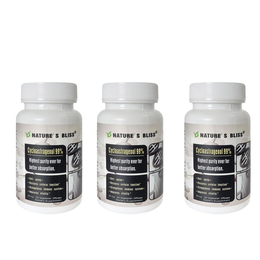 Naturens salighed Telomere Kosttilskud Cycloastagenol 25mg 99%, Astragalus Root Extract, Anti Aging Supplement, Made in USA, Immunity Boost, Mavesyre Protected, Super Absorption, 90 Kapsler