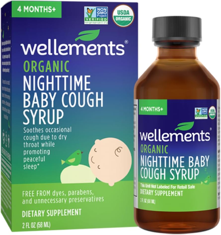Wellows Organic Nighttime Baby Hough Syrup Yep 124; lindrer lejlighedsvis hoste på grund af tør hals Mens fremme en fredelig nattesøvn *, USDA Organic Meep 124; 2 Fl Oz, 4 Måneder +