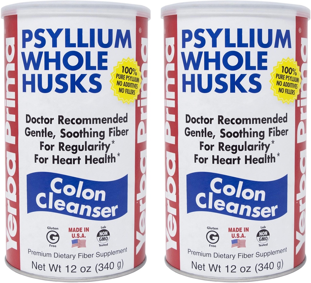 Yerba Prima Psyllium Husk, 12 Ounce (Pack of 2) - Colon Cleanser Fiber Supplement - Naturlig støtte til Gut Health - Ikke GMO, Gluten Free, Vegan