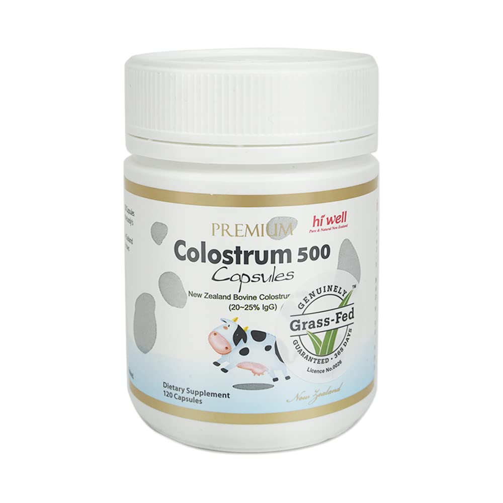 Hi Well Premium 100% Pure New Zealand Bovine Grass- Fed Colostrum 500 120 Kapsler