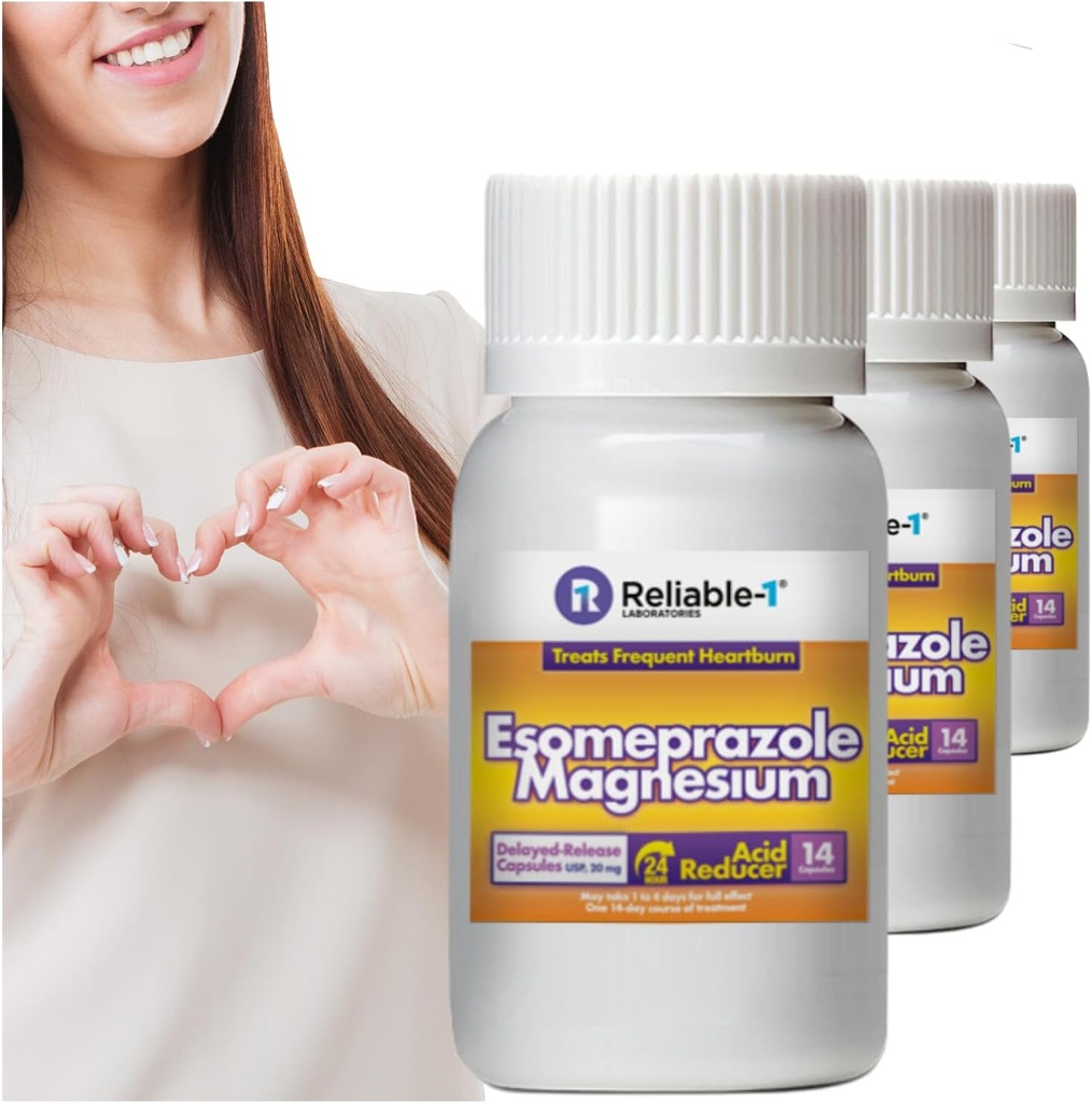 Reliable-1 Laboratories Esomeprazol Magnesium Forsinket - Release Capsules USP 42 Count, 20Mg Best Acid Reducer (3 flasker, 14 Count / ea)
