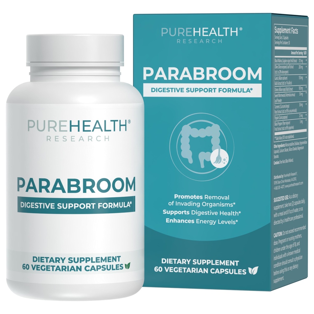 PURESUNDHEDSFORSKNING Parabroom - Gut Cleanse & Health Supplement - med sort valnød, Sweet Wormwood Powder, Gurkemeje ekstrakt, Olive Leaf, hvidløg & Onion - fordøjelig støtte til kvinder & mænd 60 Kapsler