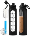 Glas Shaker Flaske 34oz / 1L Sort Glas Protein Shaker Flaske med shaker Ball Store Shaker Flasker til Protein Blandes Portable Powder Mixer Blender Vand Flaske til Gym træning Sport