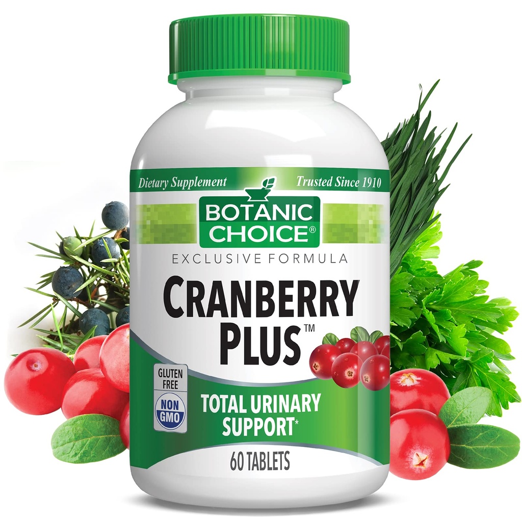 Botanic Choice Cranberry Plus Total urinstøtte - Urinary Tract Sundhed for kvinder og mænd med tranebær koncentrat, Uva Ursi, Buchu, Calcium - 60 tabletter