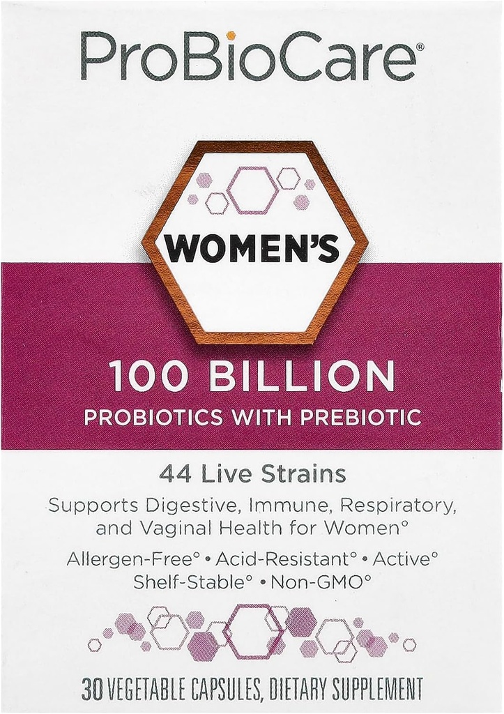 ProBioCareProbiotic for Women 100 Millioner CFU 'er, Understøtter fordøjelsesbesvær, immun- og tandkødssygdomme fremmer sund mikrobiom balance og næringsstofabsorption (30 vegetabilske kapsler)