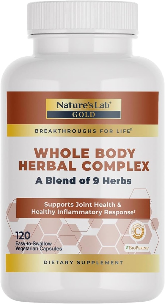 Nature 's Lab Gold Hel Body Herbal Complex - Gurkemeje, Boswellia, Ingefær, grøn te, Rosemary - 120 kapsler (60 dages forsyning)