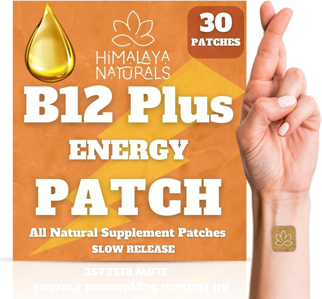 B12 Plus Energy Patches - Methylcobalamin B12- 30- Day Supply for Energy Boost, Forstærket Stamina & Quick Recovery - B12 for daglig Vitality