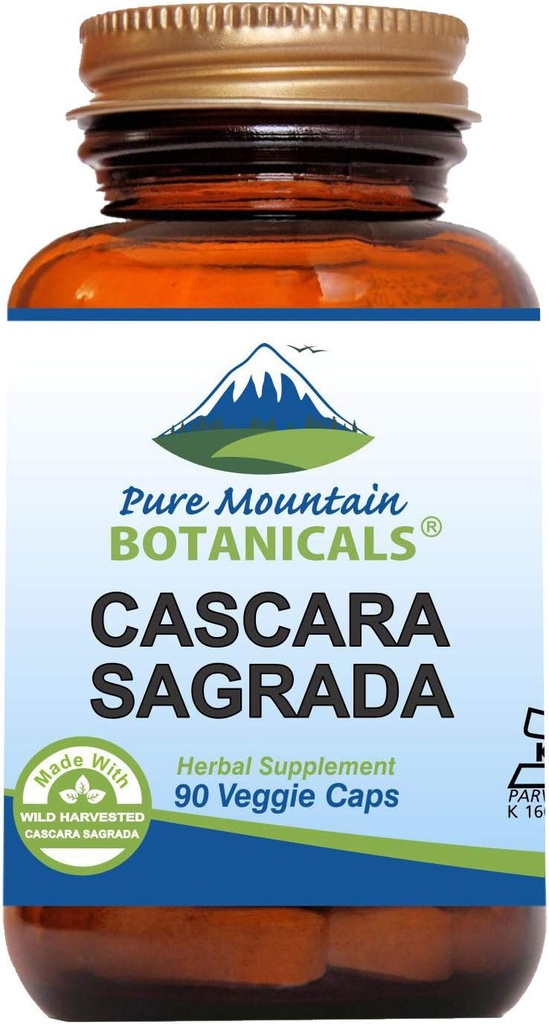 Pure Mountain Botanicals Cascara Sagrada Kapsler - Vegan Kosher Caps Nu med 400mg Wild Harvest Cascara Sagrada Lagrede Bark supplement