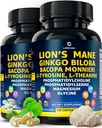 Organic Lions Mane Supplement kapsler - 240 Rigtige svampe Lions Mane Kapsler med Ginkgo Biloba Herb, Bacopa Monnieri, L Theanine, L Tyrosine - Mushroom Complex for Daily Wellness
