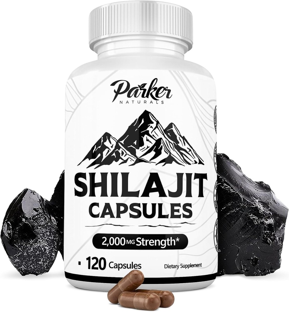 Parker Naturals Pure Himalayan Shilajit Capsules, 2000 mg Strength Shilajit Resin og Fulvic Acid Supplement, Vegan og Gluten- Free Capsules, 120 Count