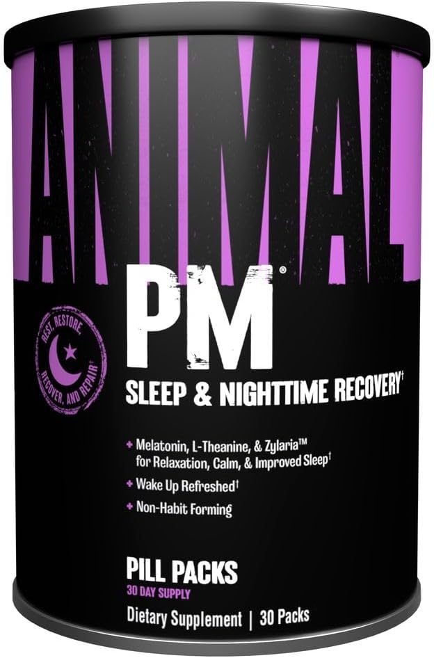 Animal PM - Sovehjælp til voksne ikke-Habit Danning Afslapning Enhancer og Mood Support med Melatonin, L-Theanin, Zylaria, Zink, Magnesium, Vitamin B6, GABA + AKG Anabolske Stack Supply, 30 Tæl
