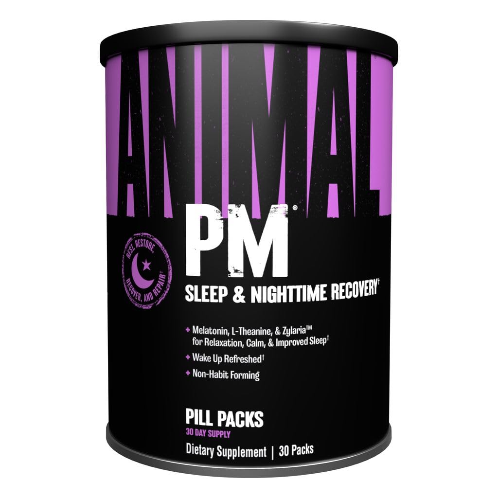 Animal PM - Sovehjælp til voksne ikke-Habit Danning Afslapning Enhancer og Mood Support med Melatonin, L-Theanin, Zylaria, Zink, Magnesium, Vitamin B6, GABA + AKG Anabolske Stack Supply, 30 Tæl