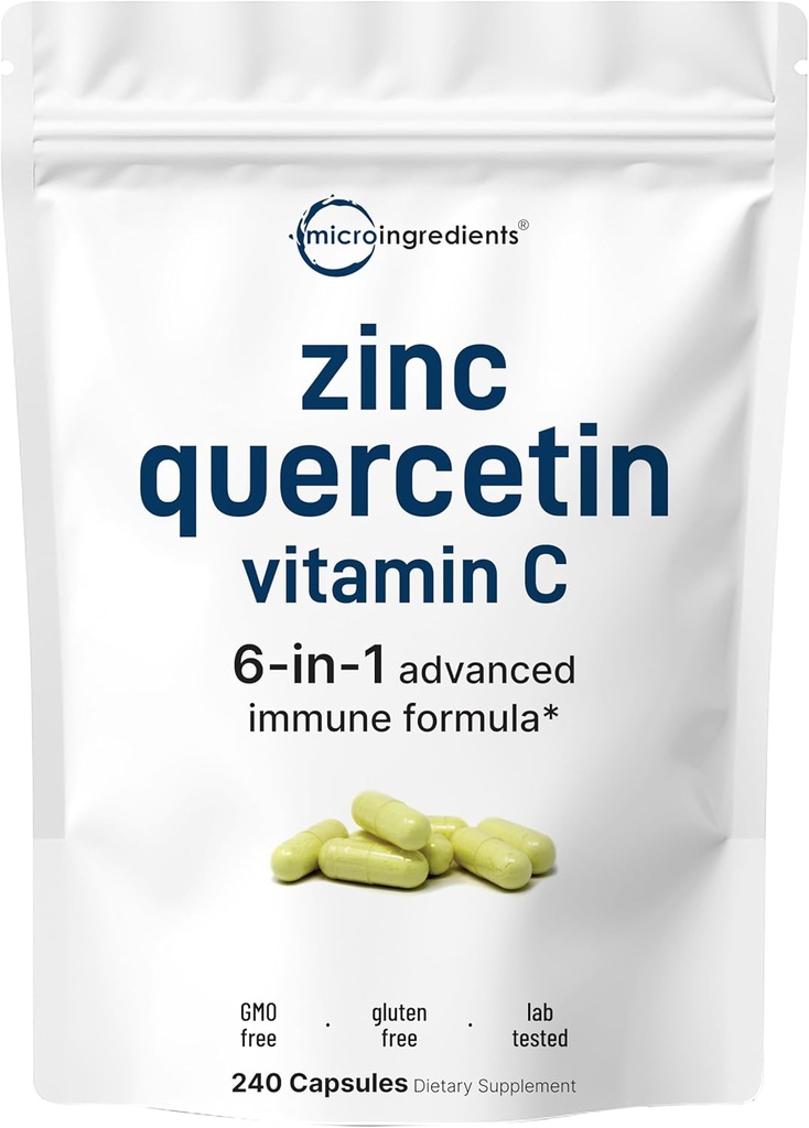 Micro Ingredienser Zink Quercetin med C-vitamin, 240 Kapsler; 124; Zink Kosttilskud til mænd og kvinder