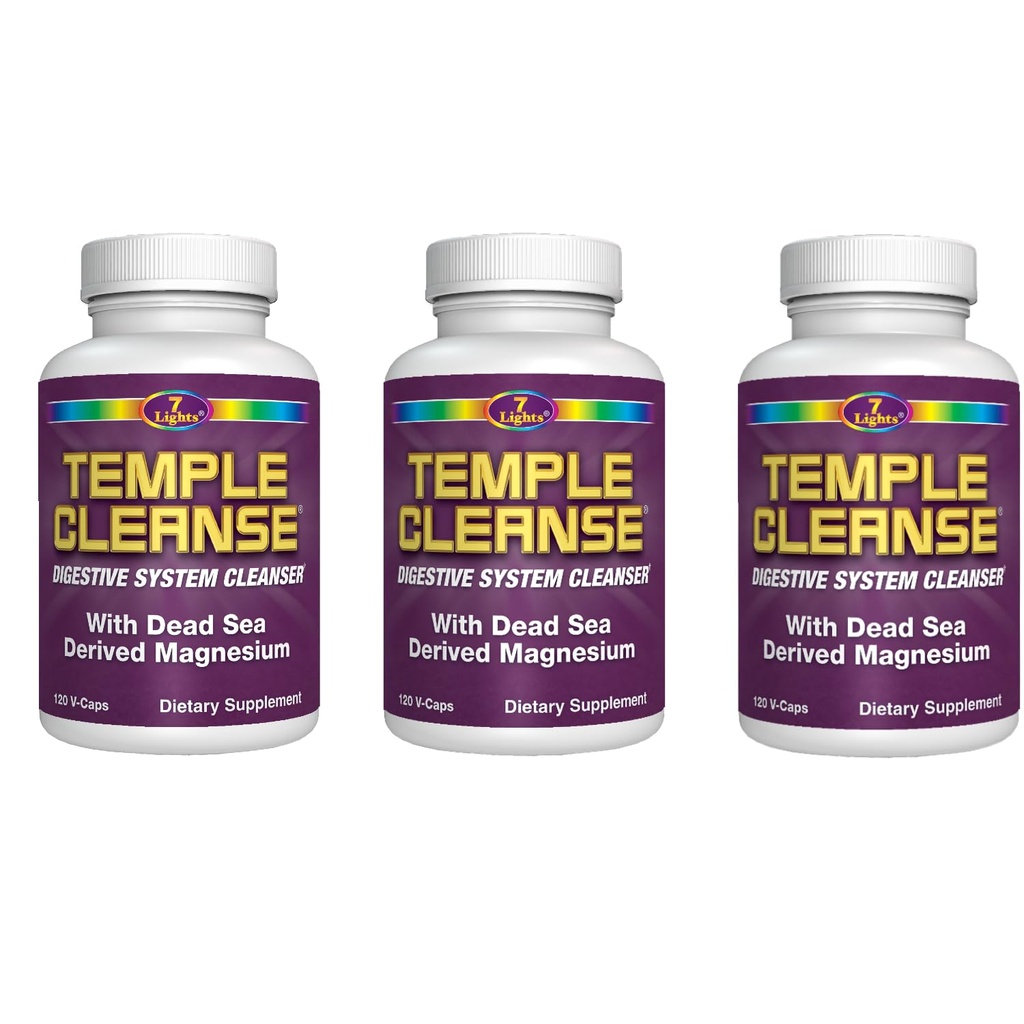 7 Lights Temple Cleanse 124; 3- Pack Special, Magnesium, Oxygen- baseret Colon Cleanse Detox, Relieves Occasional Obstipation med ingen gas eller bloating, Body Detox og Cleanse for kvinder og mænd