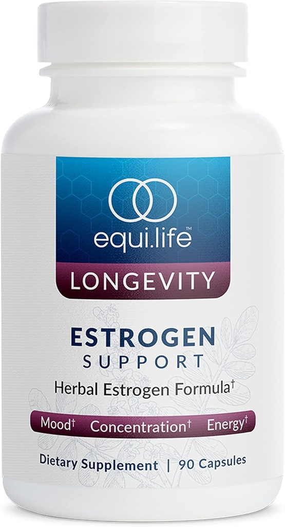 Equilife Estrogen Support, Herbal Blend Dame Supplement med Black Cohosh, Red Clover, og Gotu Kola for Samlet Wellness, Plant Based Formel for Daily Support, Gluten Free, Non GMO, 90 Kapsler