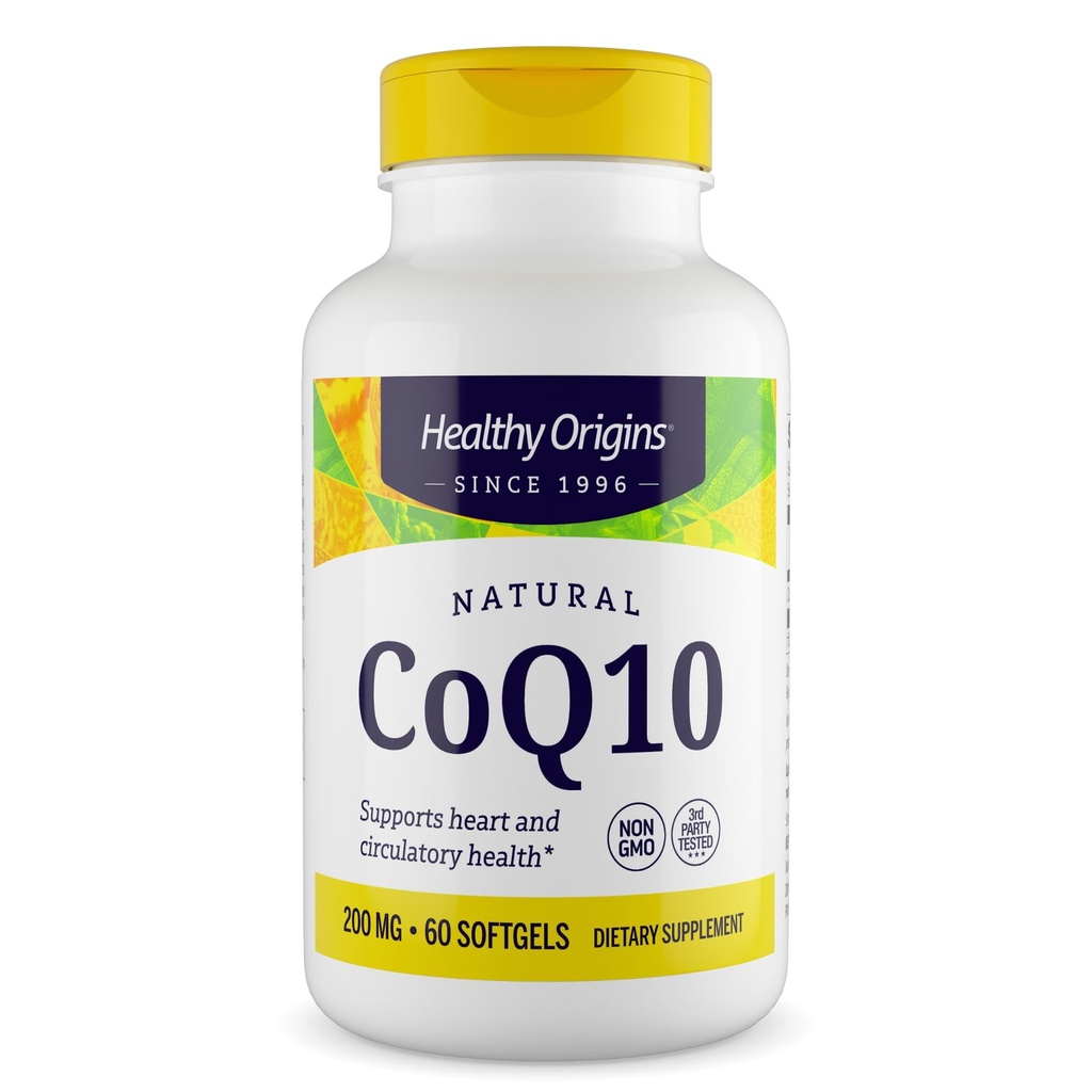 Sunde origin ® CoQ10 200 mg - Natural Trans- Isomer Ubiquinone - Gær gæret, Understøtter hjertesundhed & cellulær energi - Non- GMO 60 Softgels