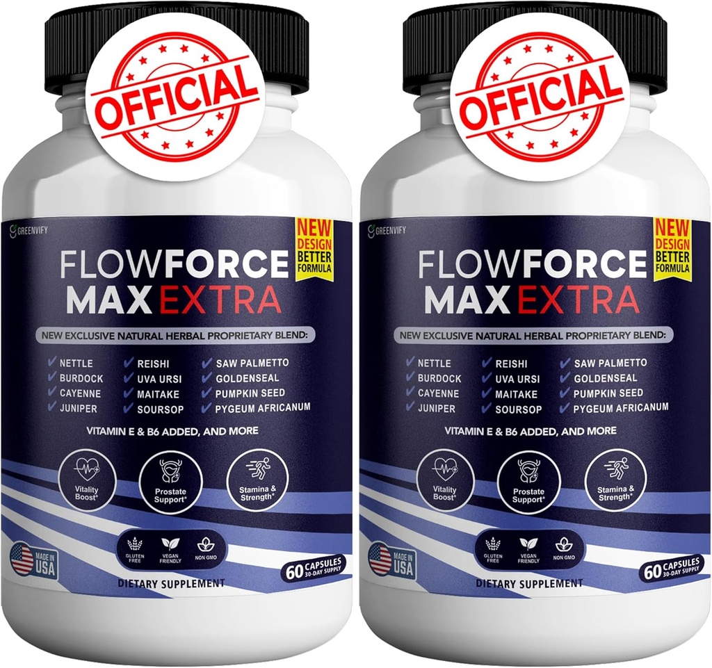 Flowkraft Max Extra Prostata Kosttilskud til mænd kapsler, Sundhedstillæg - maksimal styrke, Alle naturlige til at understøtte normal og sund funktion (120 kapsler) (2 Pack)