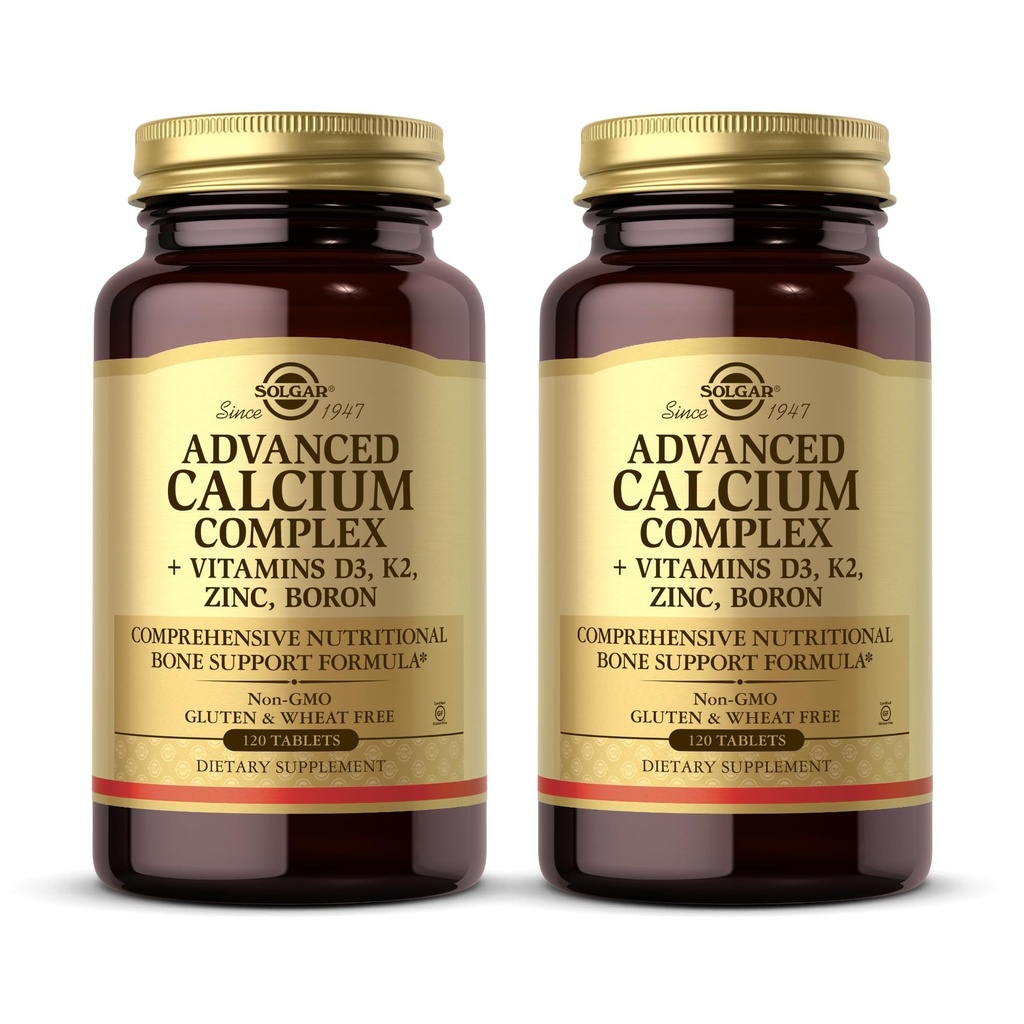 Solgar Advanced Calcium Complex - 120 tabletter, pakke med 2 - med zink, bor, vitaminer D3 & K2 - non-GMO, gluten fri, Dairy Free - 60 Total Servering