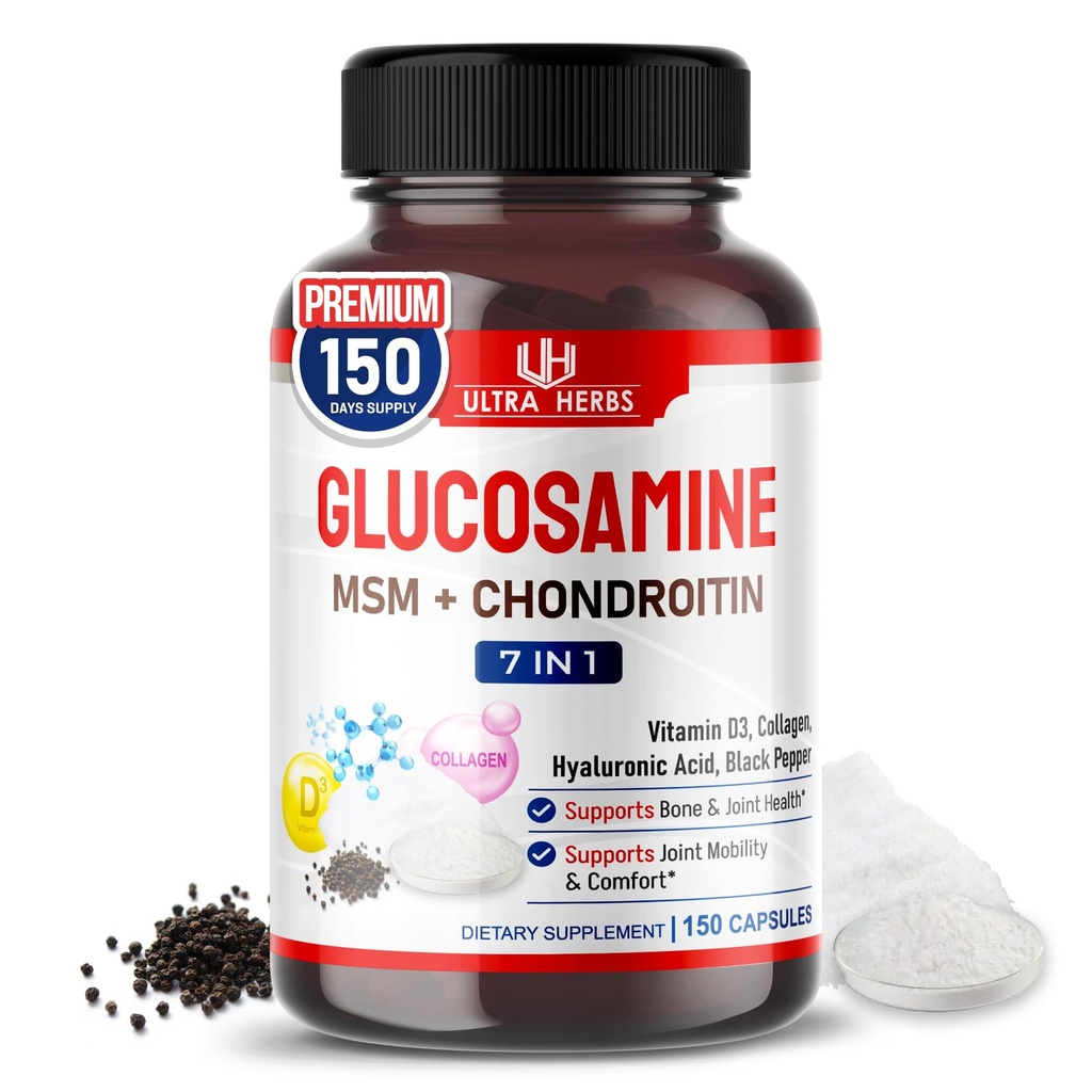 Glucosamin Chondroitin MSM - Joint Mobility Support Forstærket med kollagen, Hyaluronsyre, D3- vitamin 124; 150 kapsler