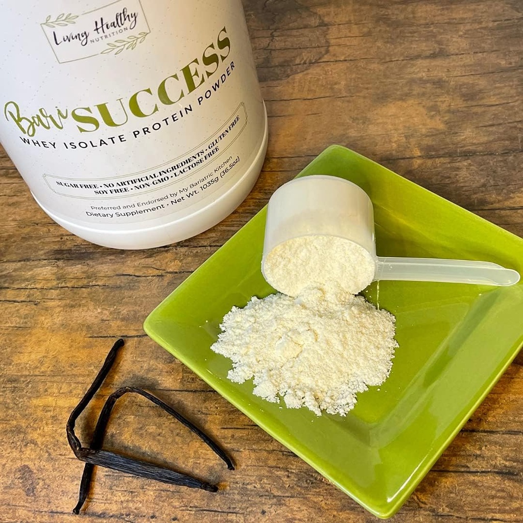 BariSucces Vanilla Whey Isolate Protein Powder - 30g Protein, 30 Servere / Container - Gratis fedt, sukker, gluten, soja & lactose - Lav Carb Bariatrical Meal udskiftning Protein