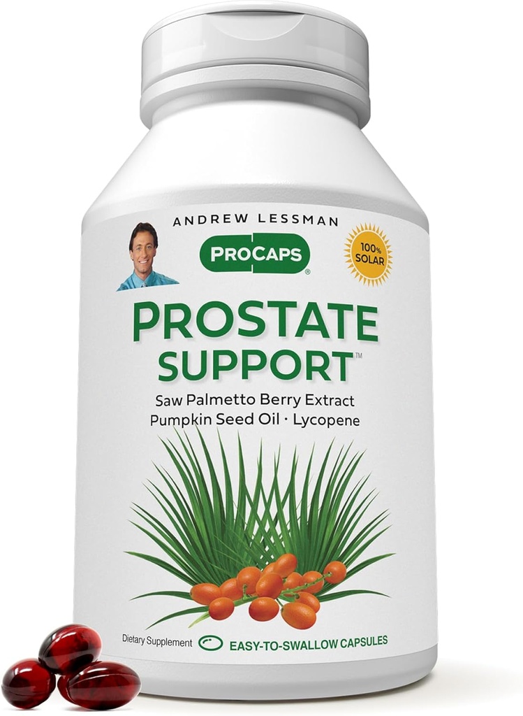 ANDREW LESSMAN Prostate Support for mænds sundhed, 180 Softgels, Ingen tilsætningsstoffer - Saw Palmetto for mænd, Pumpkin Seed Oil, Lycopene, Omega-3 for Prostate Sundhed, Urinary, Bregen funktion