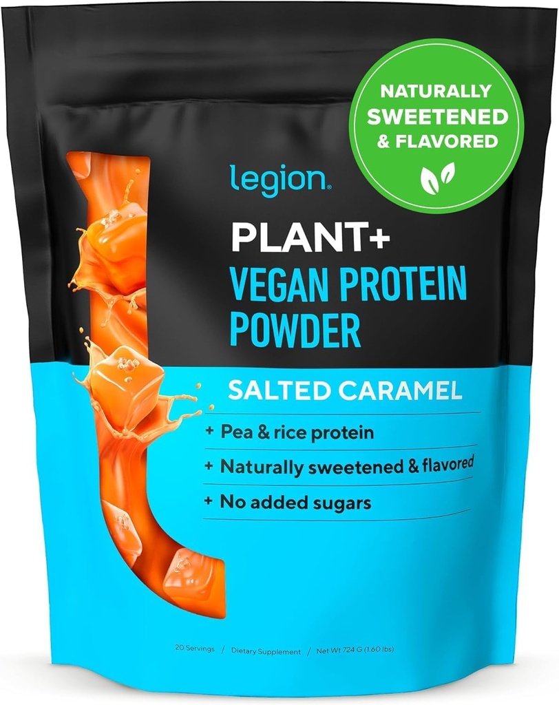 LEGION Plant + Vegansk Protein Powder, Rice and Pea, Plantebaseret Protein Blend. Gluten fri, GMO fri, naturligt sødet og aromatiseret, 20 Servere, 2 Lbs (Saltet Caramel)